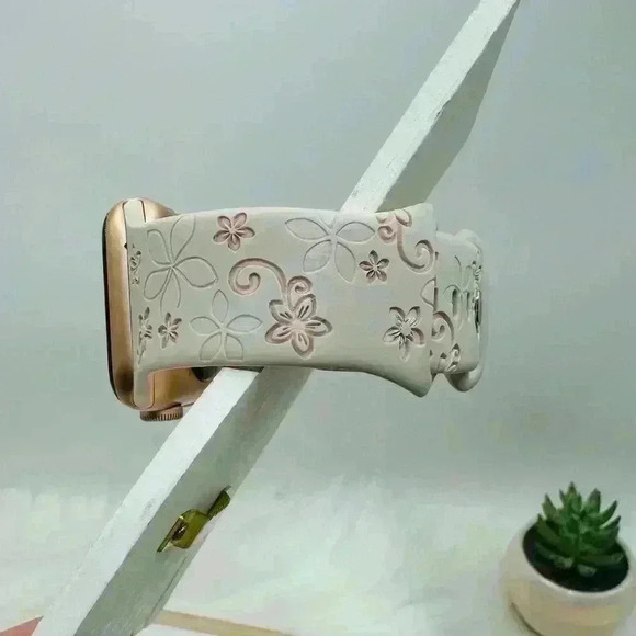 Floral Design Apple Watch Bands in Beige pink 42mm 44mm 45mm 49mm - Picture 6 of 7